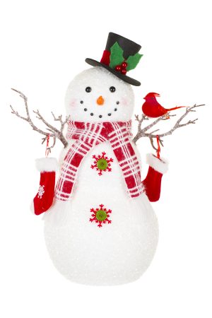 White Snowman With Cardinal Friend