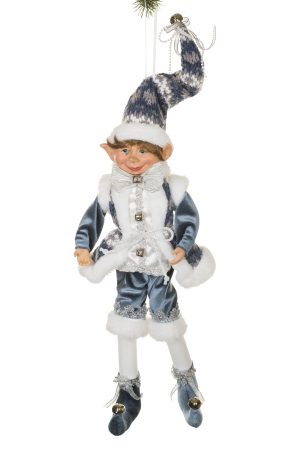 Sitting Blue-Gray Elf With Silver Jingle Bells