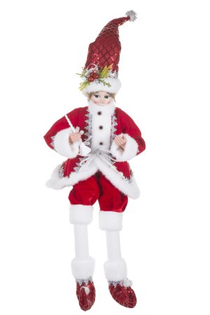 Sitting Red Elf With Sparkly Silver Sequins