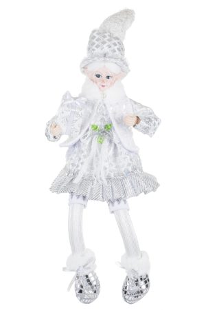 Set of Two Sitting Silver Elf Figurines