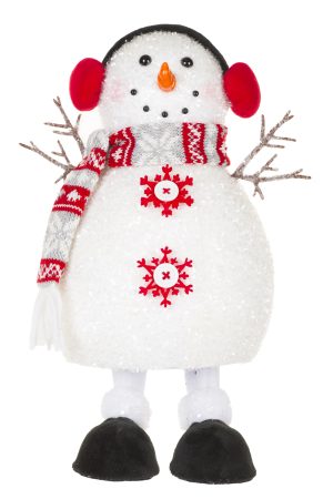 Bobbling White Snowman With Red And Grey Scarf
