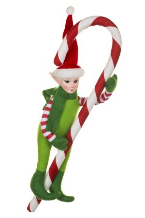 Hanging Sea Green Elf Doll With Candy Cane