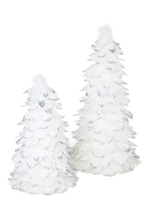 set of 2 Table-top White Elegant Accent Trees With Silver Glittered Ends