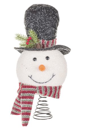 Cream Snowman Tree Topper With Black Tophat