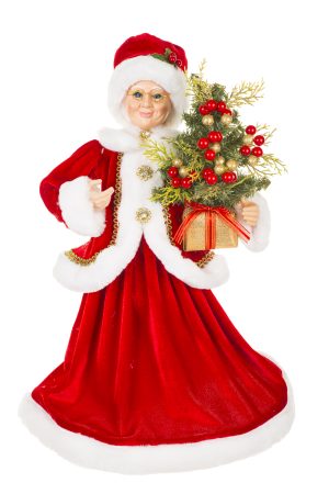 Red Mrs. Claus With Glittering Tree