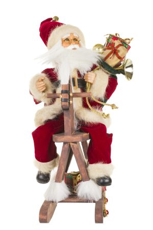 Crimson Rocking Horse Santa With French Horn