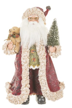 Burgundy Santa With Frosted Red Jingle Bell Hat