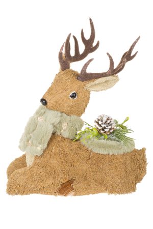 Light Brown Laying Down Reindeer With Scarf