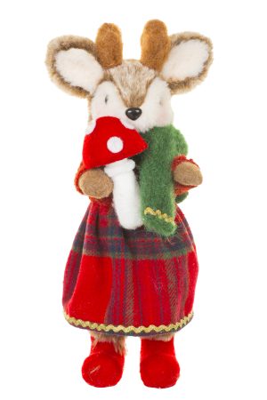 Red Adorable Fawn With Little Mushroom