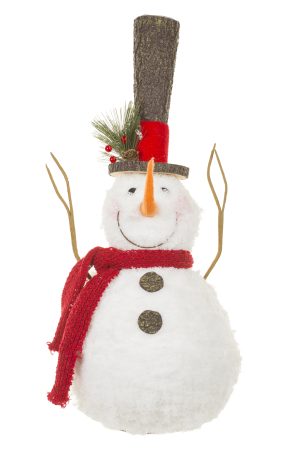 White Woodsey Snowman With Thin Pointed Top Hat