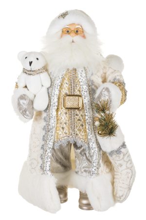 Cream Santa With White Teddy Bear