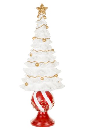 White Christmas Tree Accent With Gold Ornaments