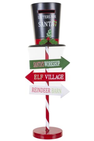 Red North Pole Mailbox Sign Post With Mail Slot