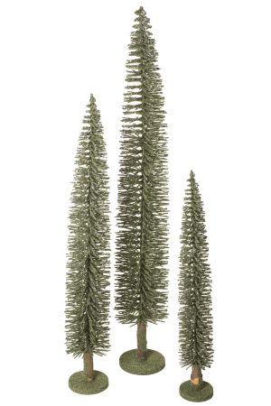 Set of 3 Table-top Green Fraser Fir Articial Tree Trees With Light Snow Glitter Accents